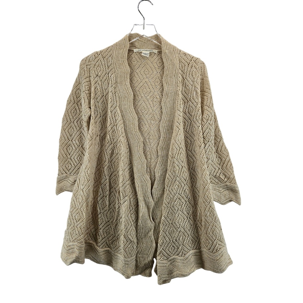 Diane von Furstenberg Gold Metallic‎ Wool Blend Pointelle Cardigan Small DVF
